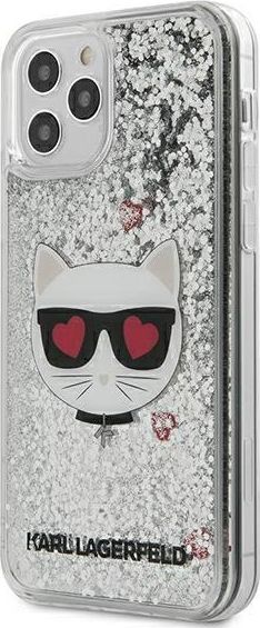 Karl Lagerfeld Etui Karl Lagerfeld Choupette Liquid Glitter HardCase do iPhone 12 / 12 Pro srebrne