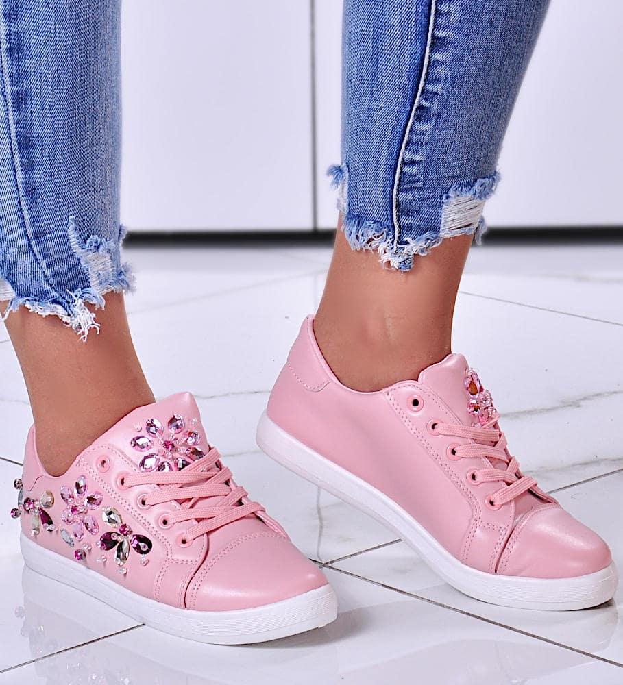 Pantofelek24 Damskie trampki z kamieniami Różowe /G9-310804 T128/ 40