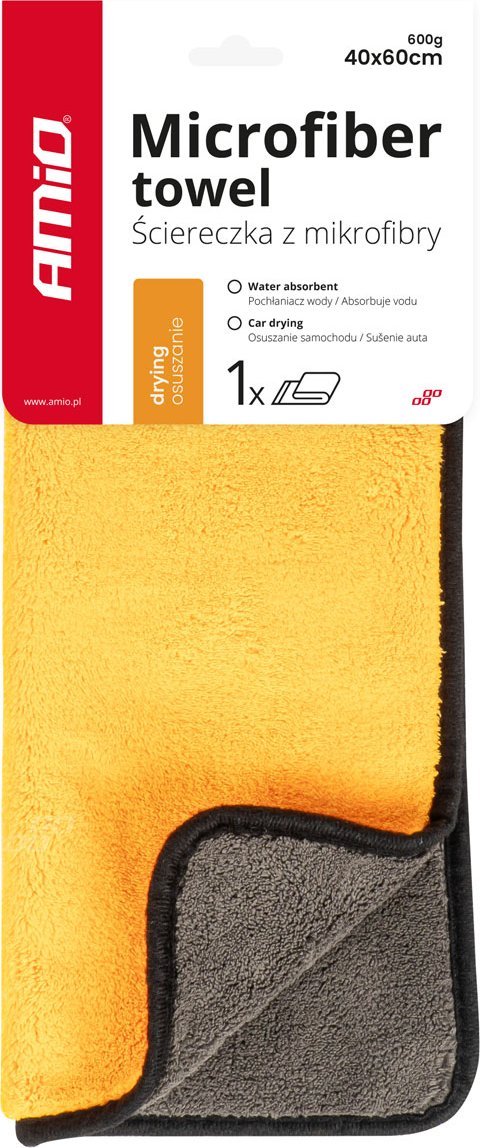 AMiO Ściereczka mikrofibra ręcznik do osuszania samochodu auta lakieru 40x60 cm amio-03753