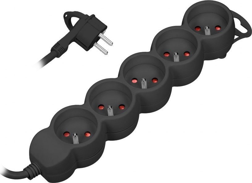 Orno Przedłużacz 5-krotny 2P+Z, 3m H05VV-F 3x1,0mm?, Imax=10A, płaska wtyczka, czarny