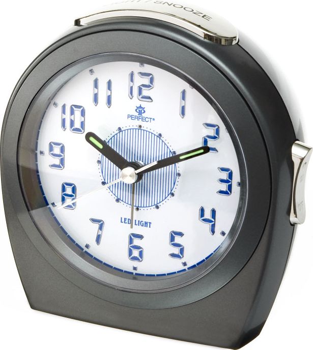 Perfect Perfect BA910B Analogowy budzik, podświetlana tarcza, drzemka - GRAFITOWY