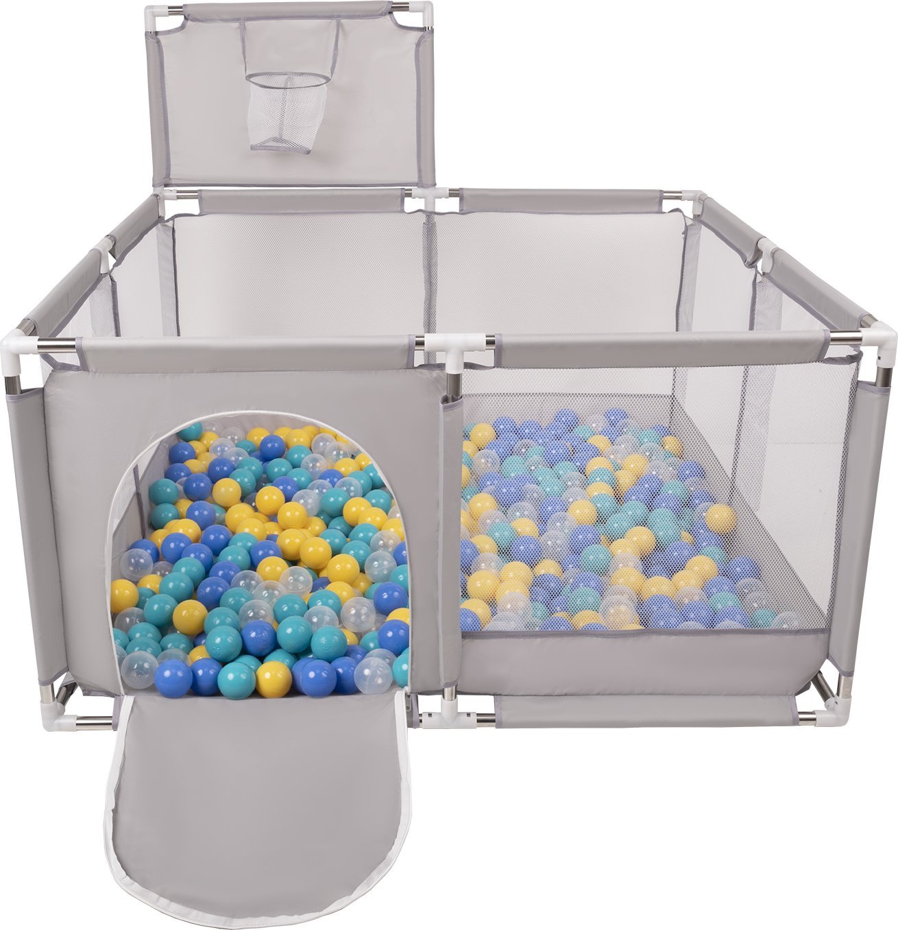 Selonis Selonis Boisko KK-100X z piłeczkami 6cm szary: niebieski-turkus-żółty-transparent 125x125x105/900piłek Zabawka kojec