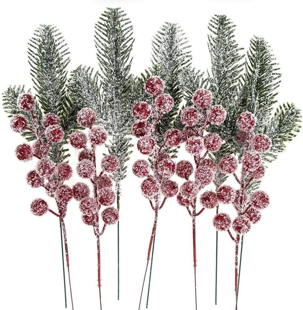 Szronione gałązki dekoracyjne z owocami 26cm 10szt