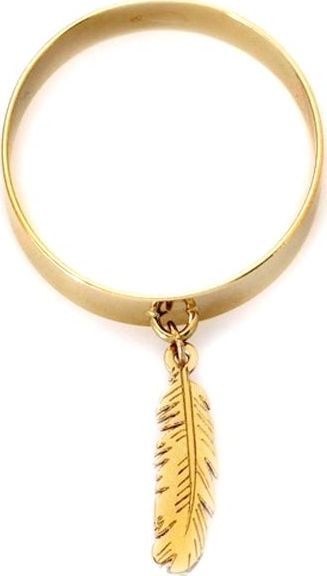 Lovrin ZŁOTY SZEROKI PIERŚCIONEK 585 Z WISZĄCYM PIÓRKIEM