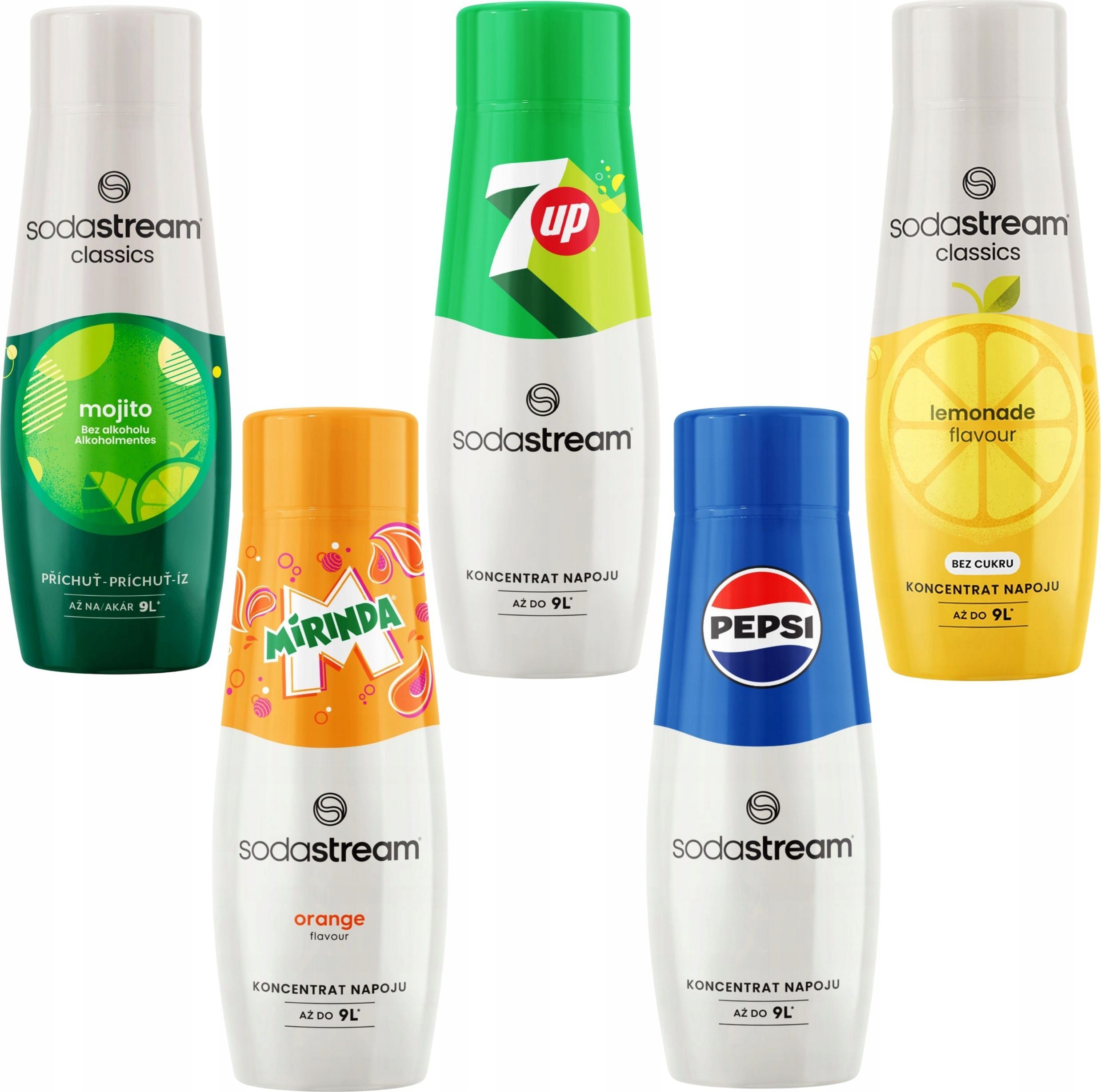 SODASTREAM Pepsi + Mirinda + 7Up + Lemonade + Mojito syropy do saturatora