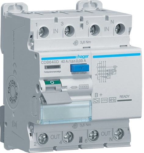 Wyłącznik różnicowoprądowy 4P 40A 30mA 10kA typ B+ CDB640D