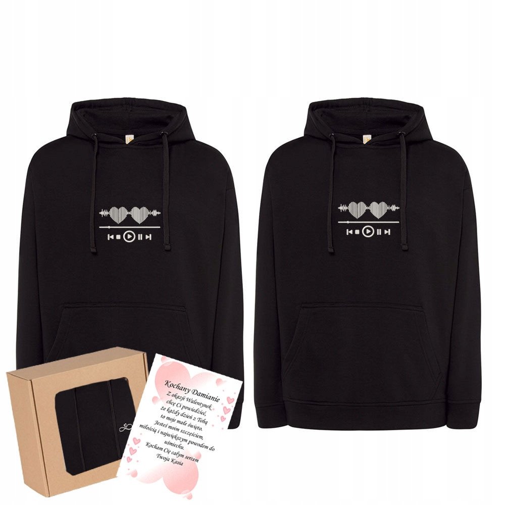 BLUZY DLA PAR Z HAFTEM MUZYKA PREZENT ODTWARZACZ MUZYKI DZIEŃ KOBIET SERCE