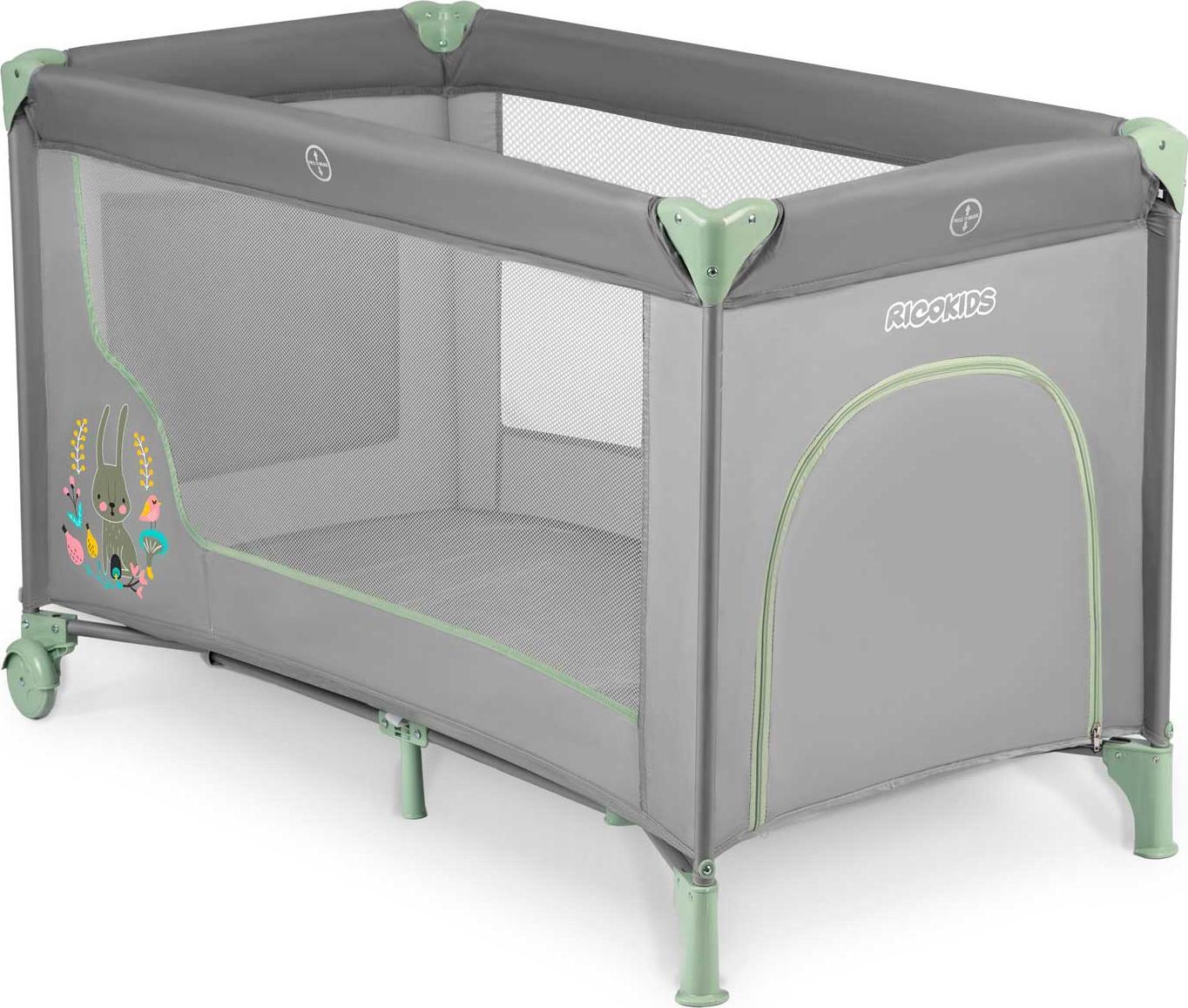 Ricokids Łóżeczko turystyczne 125 x 65 x 78 cm szaro-miętowe (RK-240)
