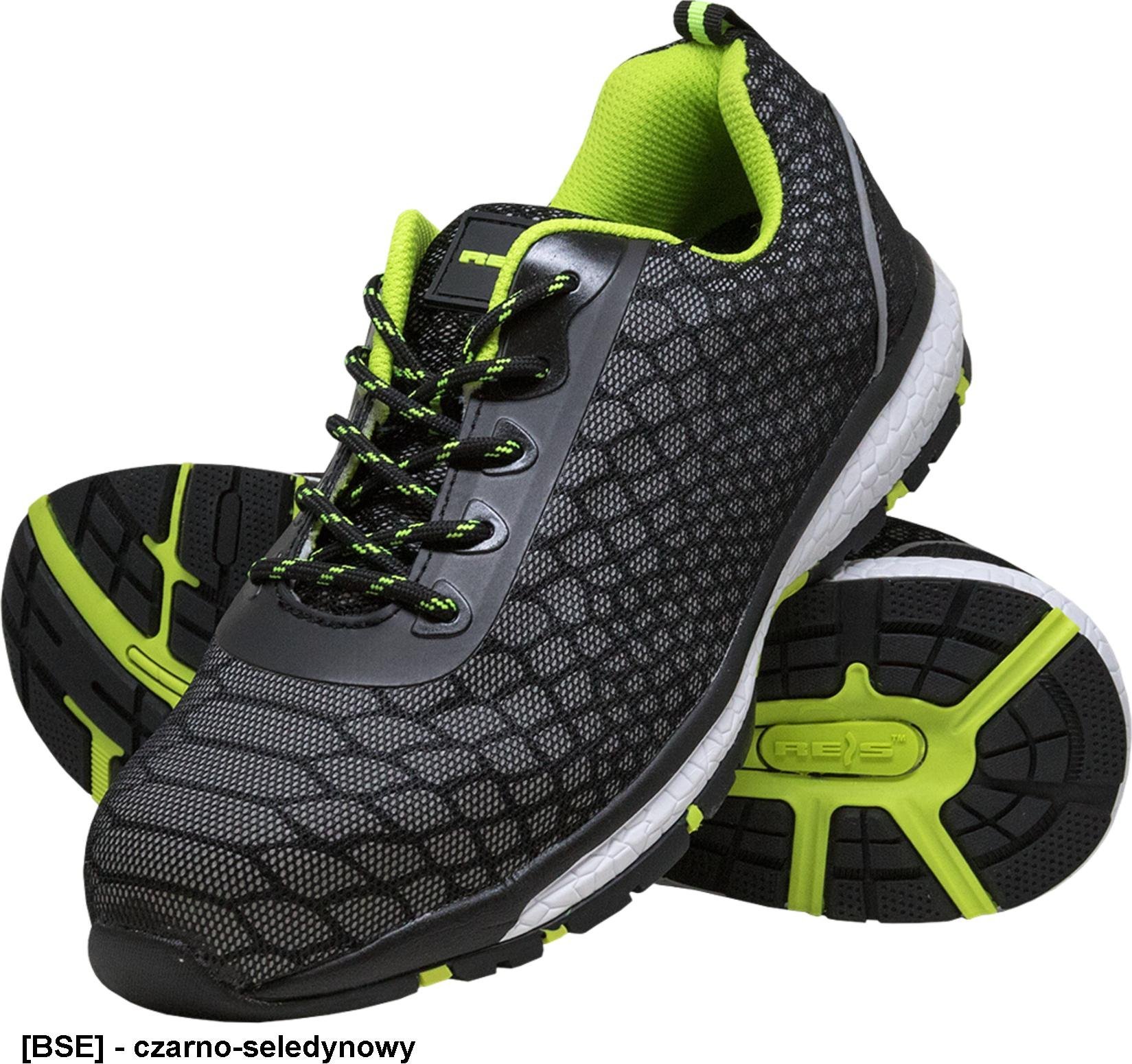 R.E.I.S. BRVARAN S1 SRA - buty bezpieczne, odblaskowe, podnosek, materiał z siateczką, podeszwa olejo i benzynoodporna antyelektrostatyczna, antypośli