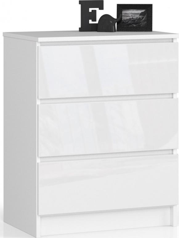 Fabryka Mebli Akord KOMODA K 60 cm 3 SZUFLADY AKRYL BIAŁY WYSOKI POŁYSK