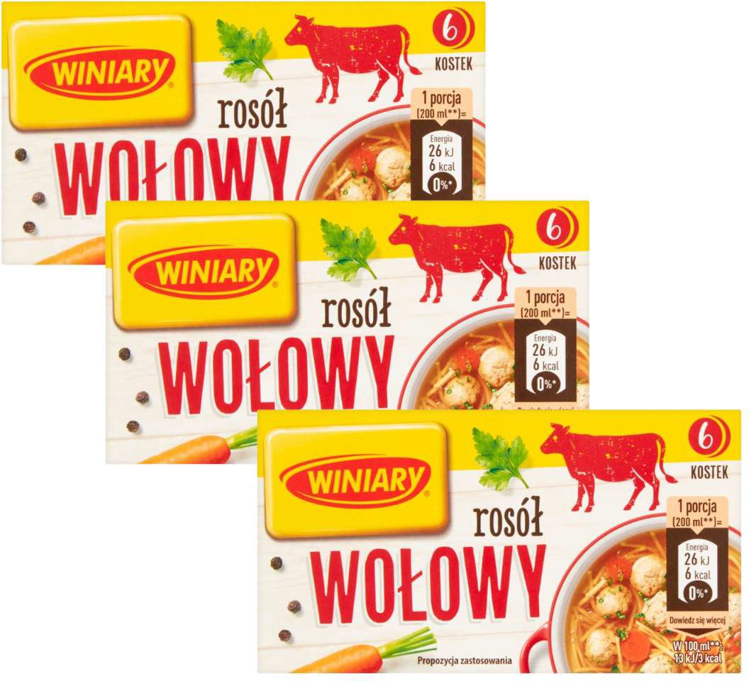 Winiary Rosół wołowy 60 g (6 sztuk) x 3 sztuki