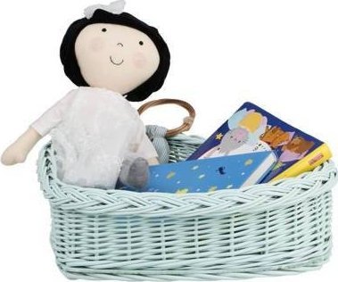 WickerPL DECOR WIKLINOWA TACA W KSZTAŁCIE SERCA W KOLORZE MIĘTOWYM Z PODUSZKĄ 38X28 H12 CM