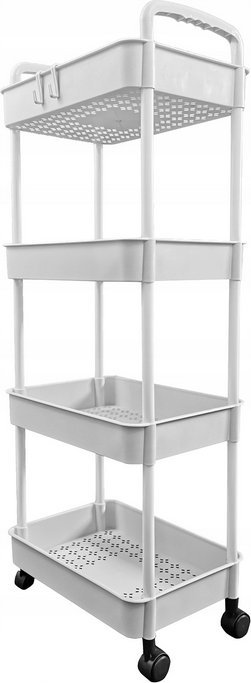 kontrast Wózek regał na kółkach plastikowy kuchnia łazienka 4 półki 100 cm biały
