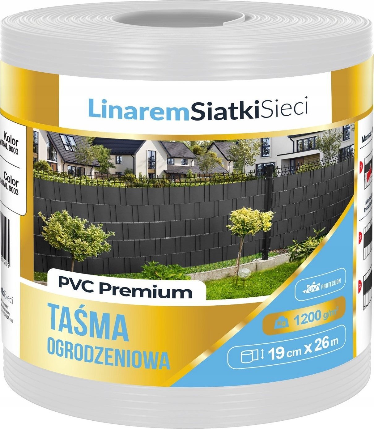 Linarem SiatkiSieci TAŚMA OGRODZENIOWA PREMIUM 1200g BIAŁA DO OGRODZENIA PANELOWEGO 19cmx26m