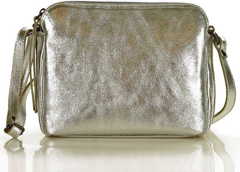 Kemer MARCO MAZZINI Torebka skórzana crossbody listonoszka dwie komory srebrny