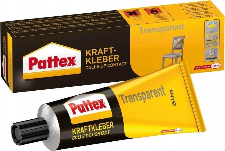 Pattex Kraftkleber Transparent, Kontaktkleber, Tube 50g