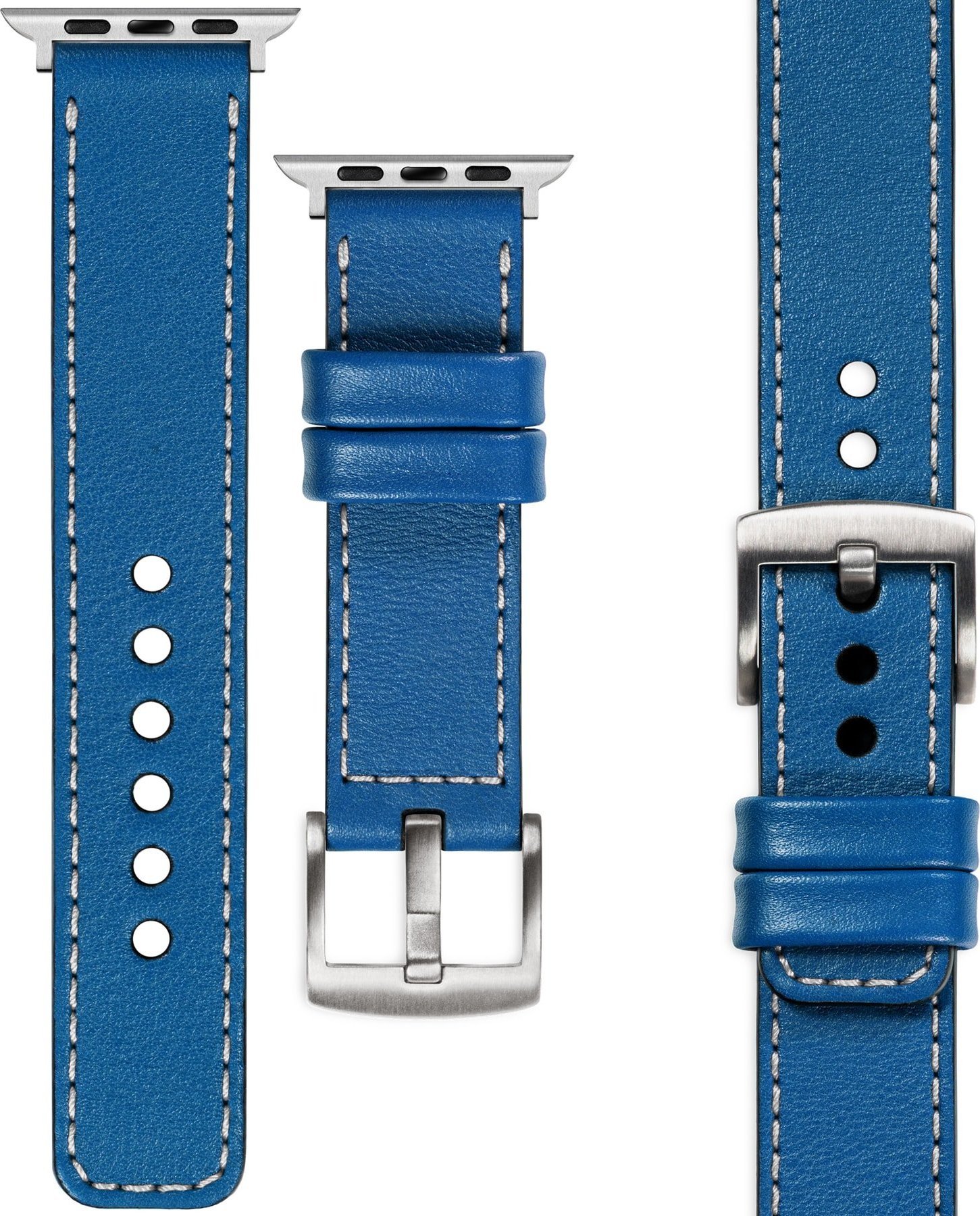 moVear moVear Prestige C1 Skórzany pasek 22mm do Apple Watch 8 / 7 / 6 / 5 / 4 / SE (41/40mm) | Niebieski, srebrne przeszycie [rozmiar i klamra do wyb