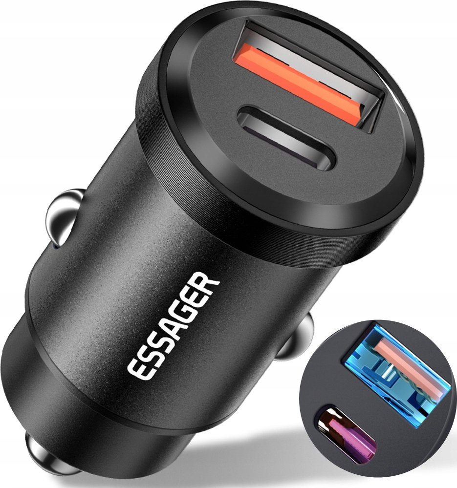 Ładowarka Essager Ładowarka samochodowa USB-A+USB-C 30W Essager (czarna)