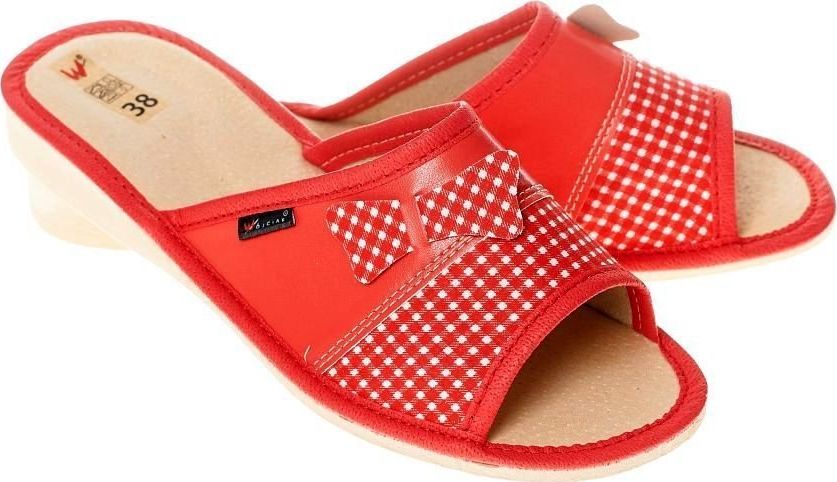 Wójciak Pantofle wsuwane damskie z kokardką pw059 czerwony 38