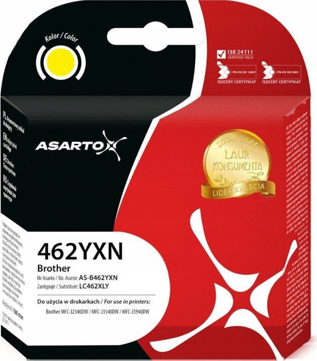 Tusz Asarto Tusz Asarto do Brother 462YXN | LC462XLY | 1500 str. | yellow
