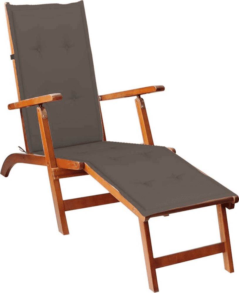 vidaXL Leżak tarasowy z podnóżkiem i poduszką, lite drewno akacjowe