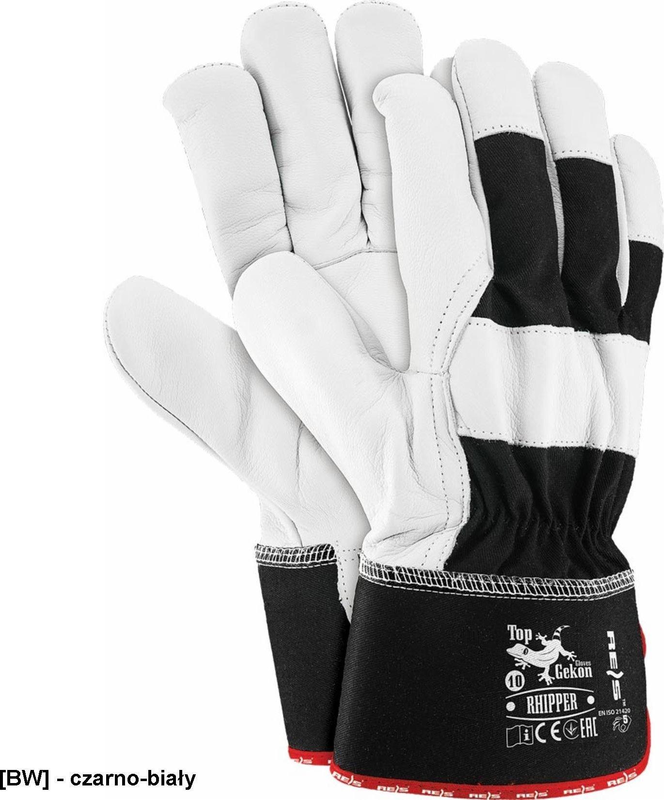 R.E.I.S. RHIPPER - Rękawice ochronne wykonane ze skóry koziej - czarno-biały