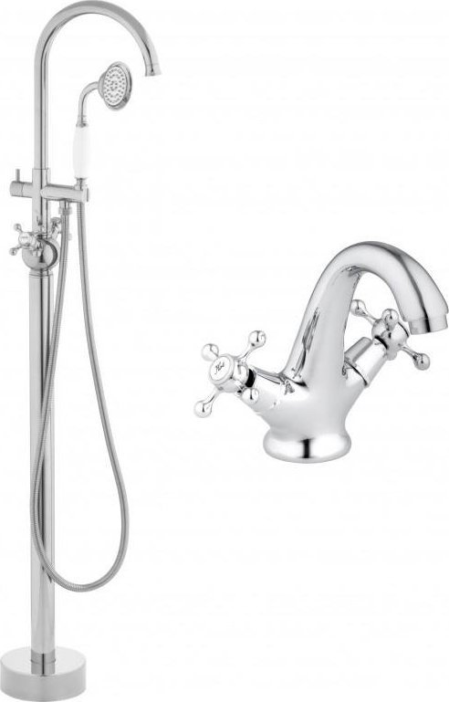 YokaHome Zestaw bateria wannowa - podłogowa i bateria umywalkowa chrom