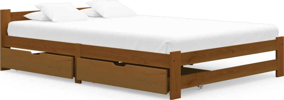 vidaXL Rama łóżka z 2 szufladami, miodowy brąz, sosna, 180 x 200 cm