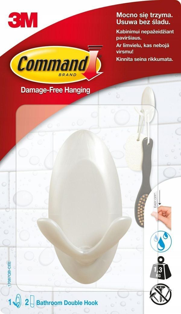 3M 3M Command Podwójny Hak Łazienkowy + 2 Średnie Paski 17087QB-CEE..