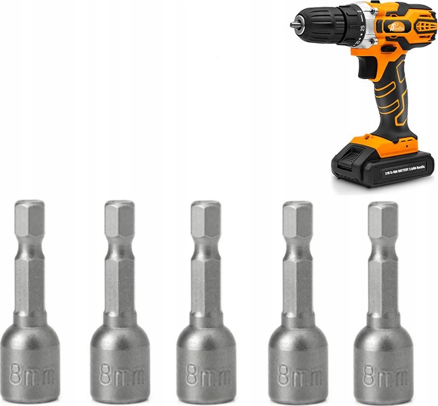 Rosfix NASADKI MAGNETYCZNE DO WKRĘTARKI 8MM 1/4 5SZT HEX