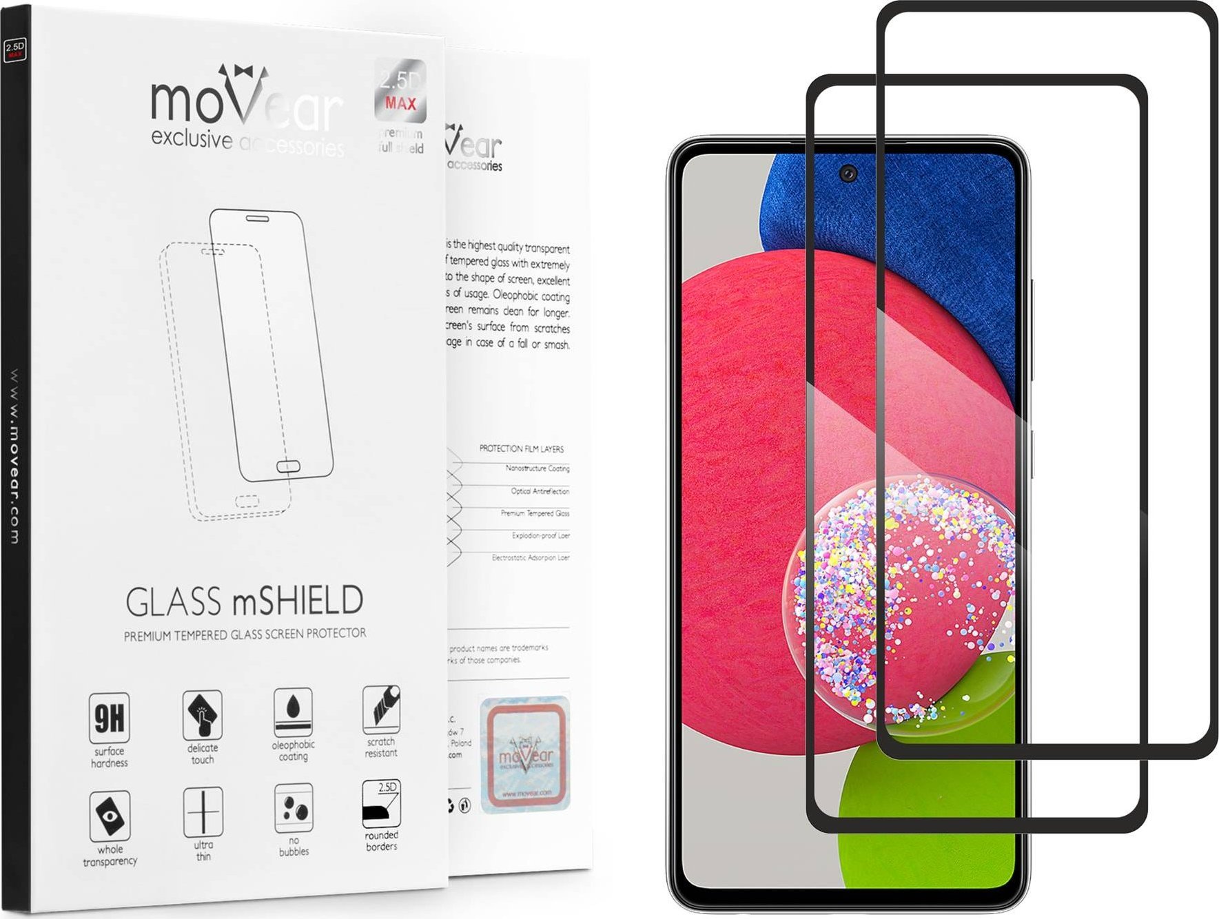 moVear 2 szt. | moVear GLASS mSHIELD 2.5D MAX do Samsung Galaxy A52s / A52 (6.5") (kompatybilne z etui) Standard