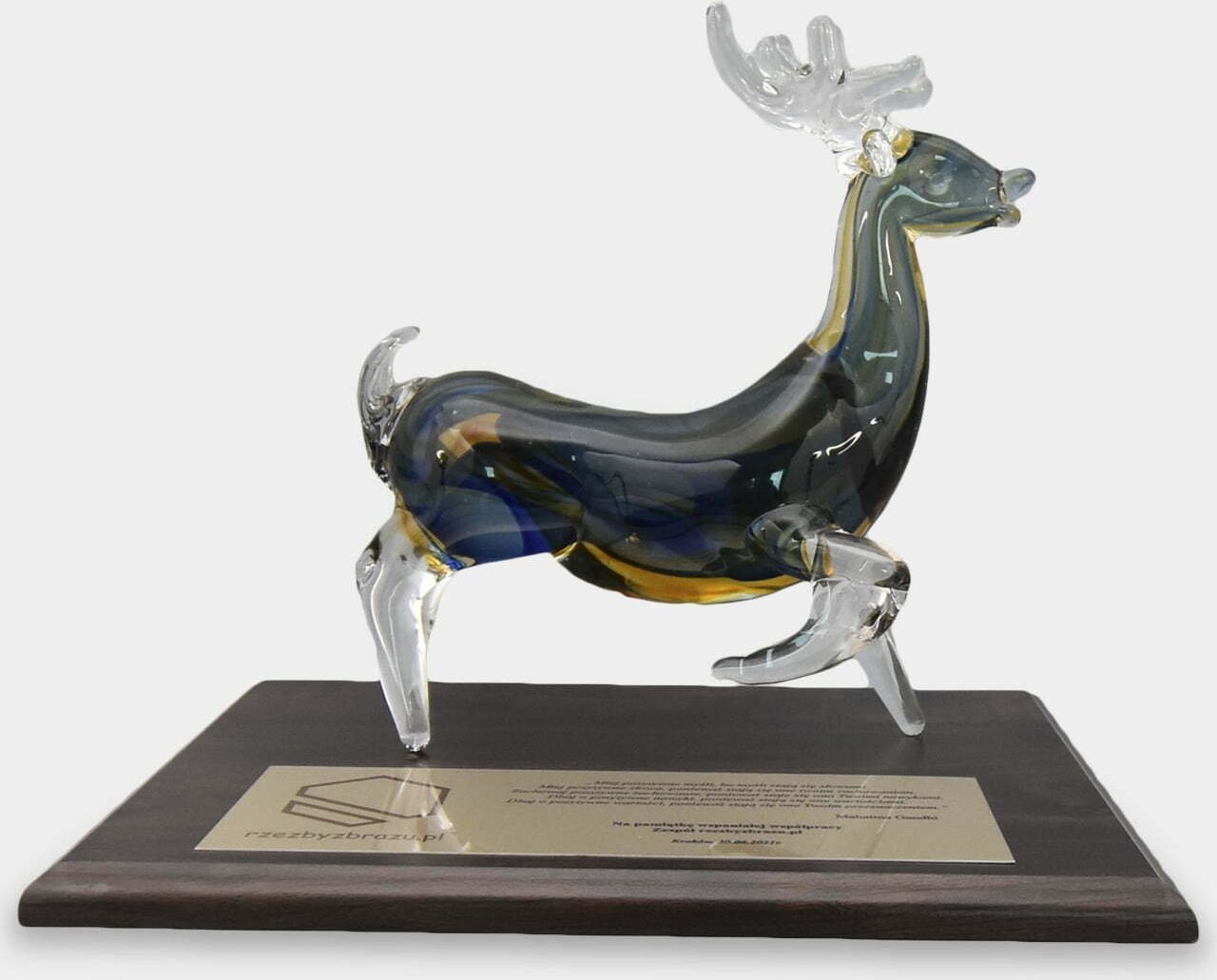 rzezbyzbrazu Jeleń Figurka w Stylu Murano na Tablo z Dedykacją Prezent dla Leśniczego