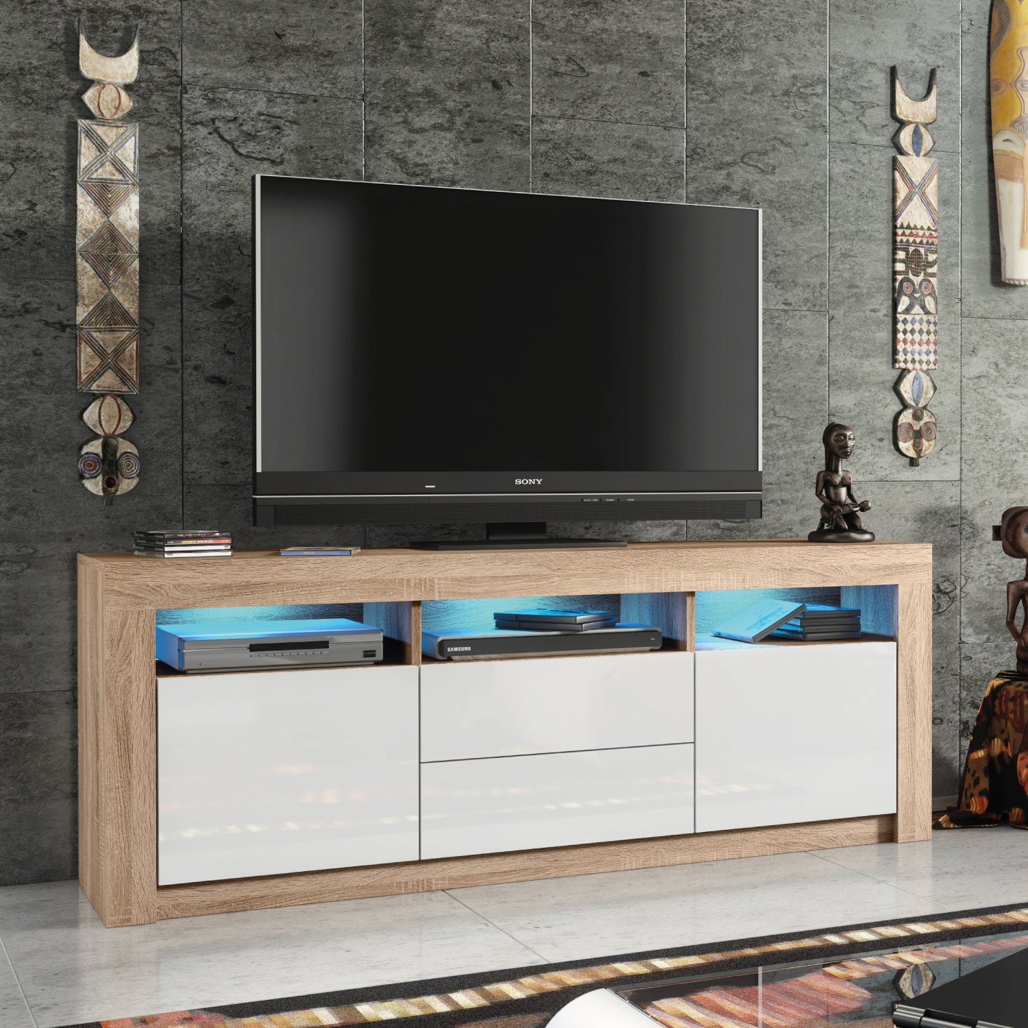 Szafka RTV Shine 160cm ONE FURNITURE - Laminat Dębowy & Biały