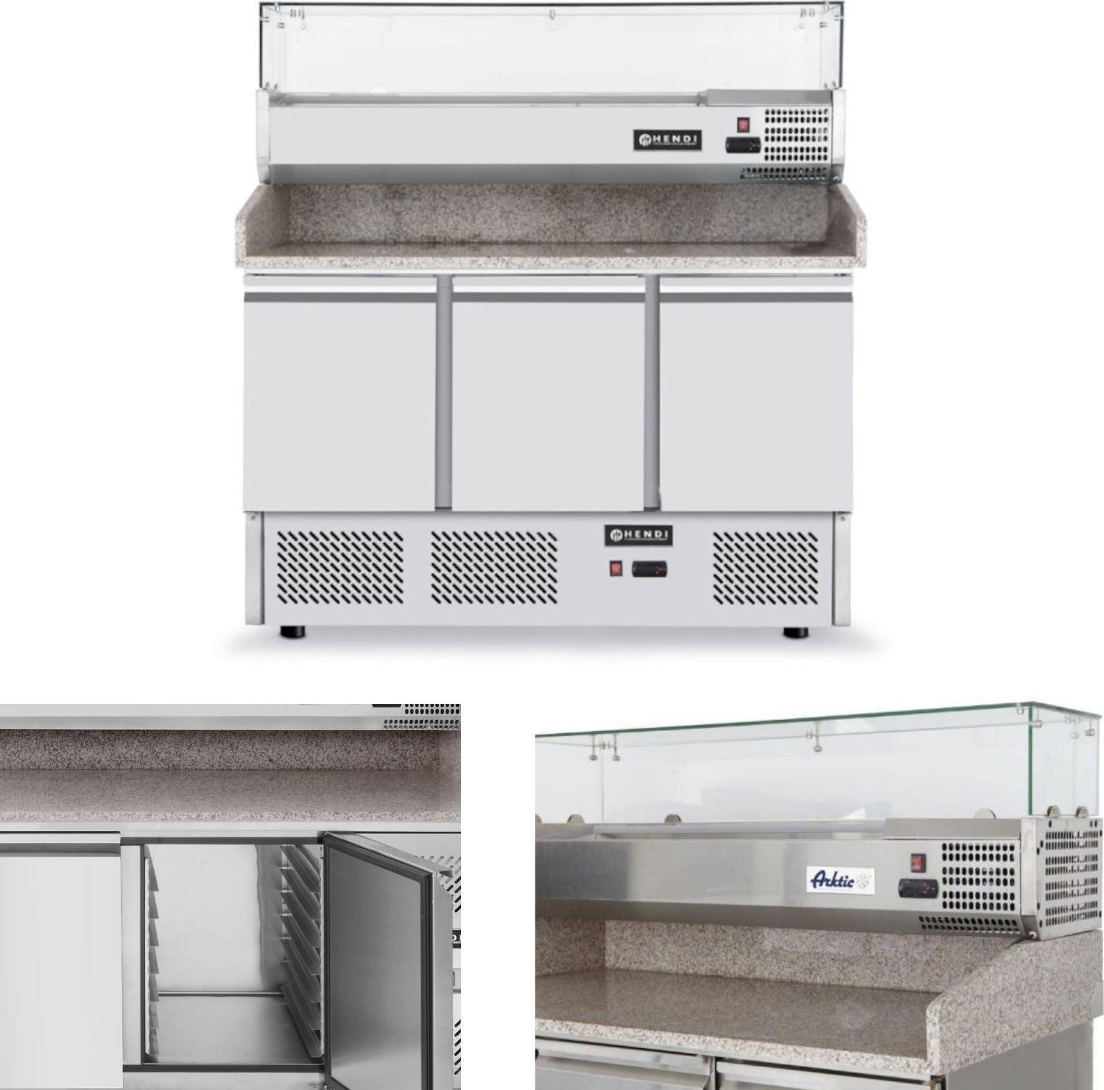Hendi Stół chłodniczy do pizzy z nadstawą chłodniczą blat granitowy szer 140cm - Hendi 232033 Stół chłodniczy do pizzy z nadstawą chłodniczą blat gran