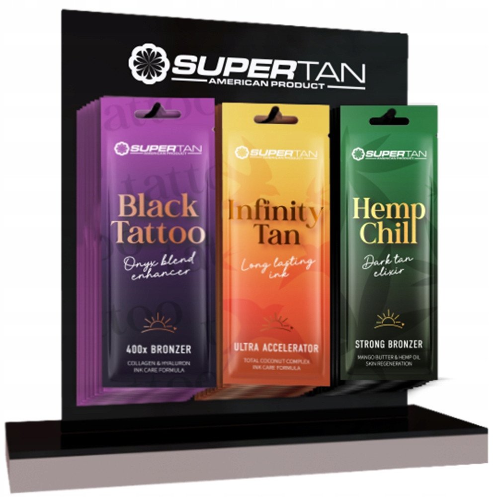 Stojak Ekspozytor do produktów CZARNY PLEXI 3 HACZYKI SuperTan Sunrise