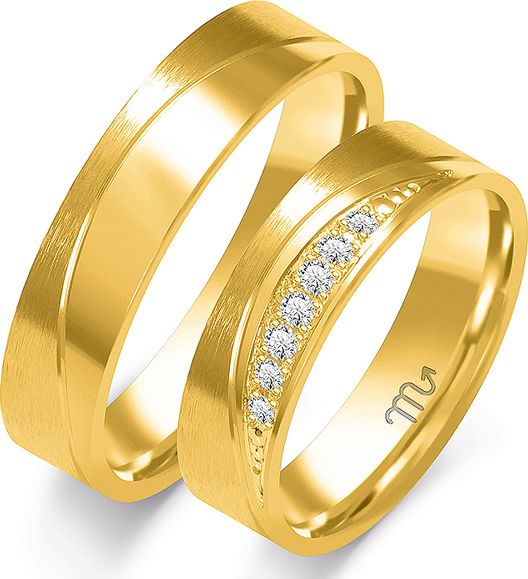 Lovrin Obrączka ślubna złota 585 z diamentami grawerowana