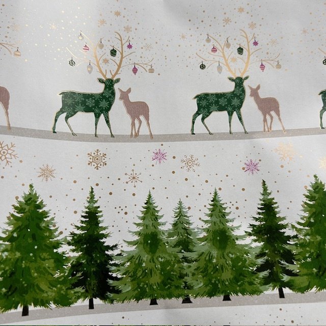 Papier świąteczny do pakowania biały choinki i jelonki 70cmx3m 3m106