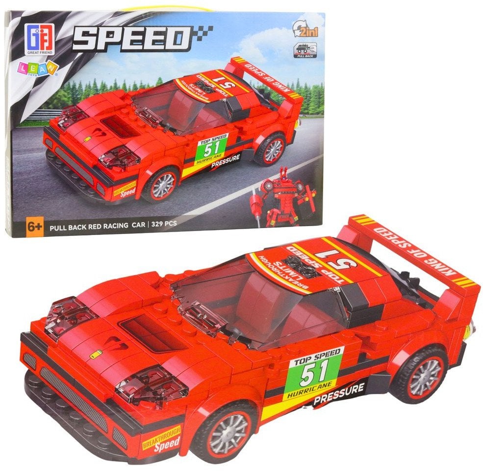 Klocki Konstrukcyjne Auto Robot 2w1 Czerwony Napęd 329 el.