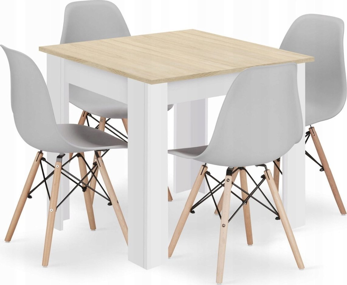 Leobert Zestaw stół kwadratowy 80x80 dąb sonoma + 4 krzesła OSAKA szare