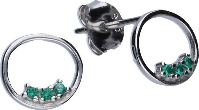 Lovrin Srebrne kolczyki 925 okrągłe z zielonymi cyrkoniami 0,62g