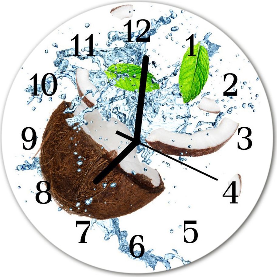 Tulup Zegar na szkle na ścianę Okrągły Orzech kokosowy fi 30 cm 54513341