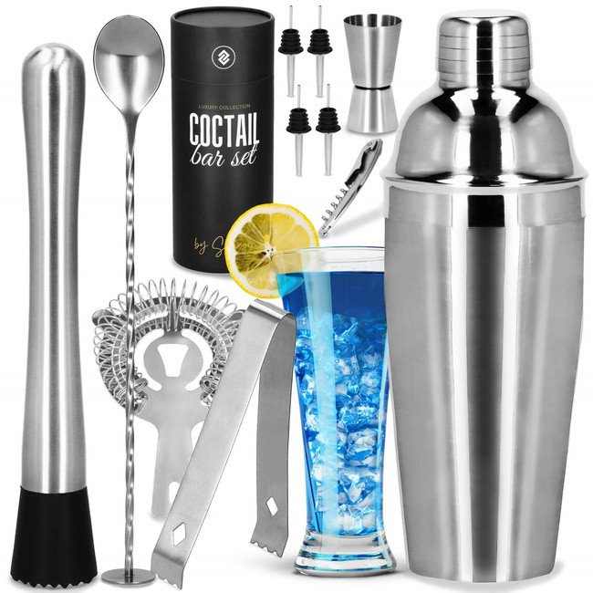 Zestaw barmański 11 elem. do koktajli, drinków, shaker 750ml stal nierdzewna UNIWERSALNY