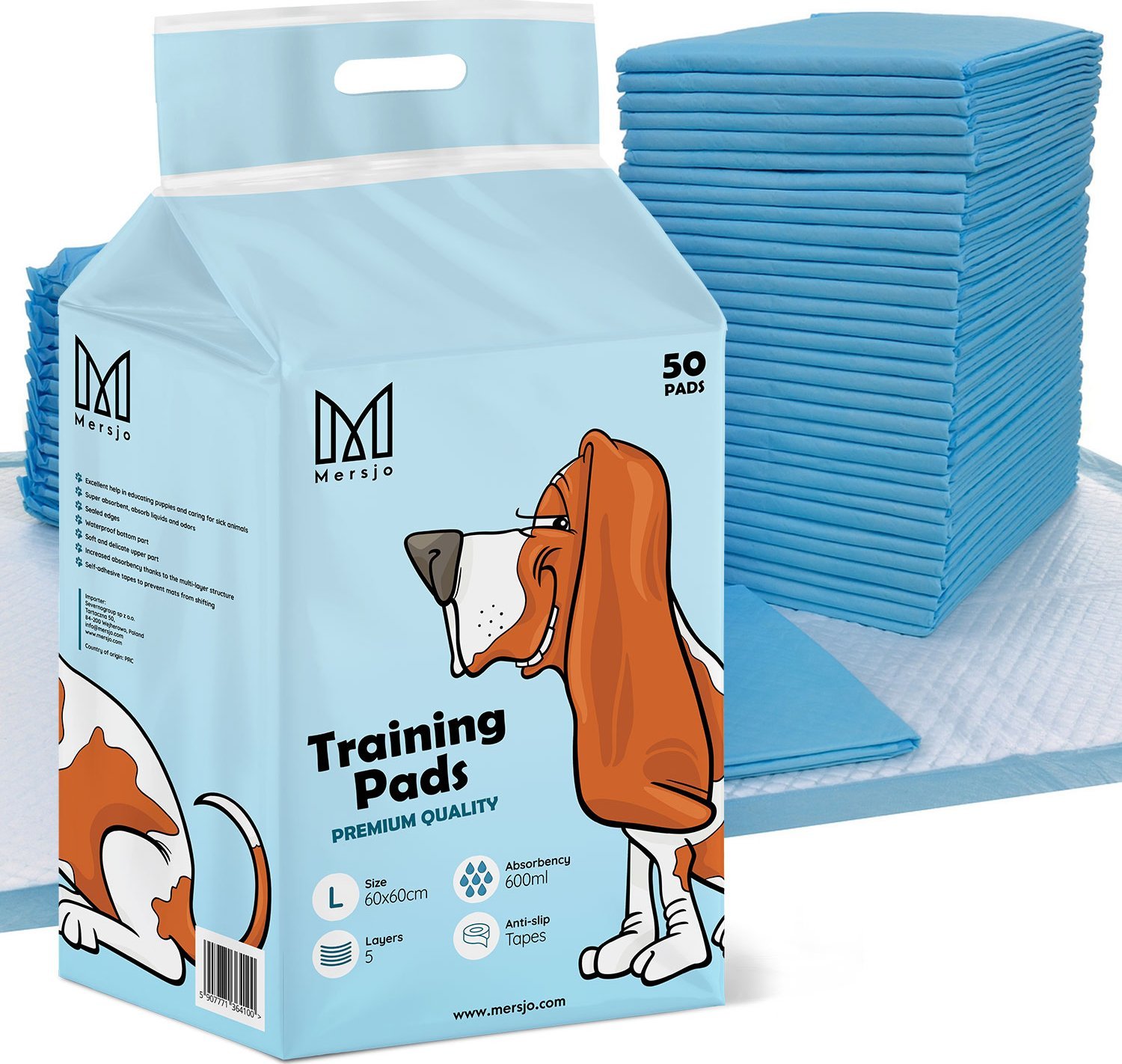 Podkłady higieniczne dla zwierząt maty dla psa Mersjo L 60x60 (50 szt.)
