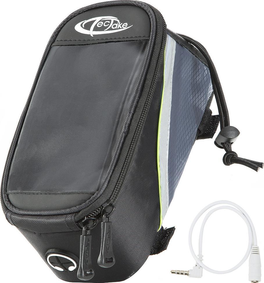 Tectake Torba rowerowa z zawieszką na ramę roweru na smartfony - czarny/szary/zielony, 20 x 9,5 x 10 cm