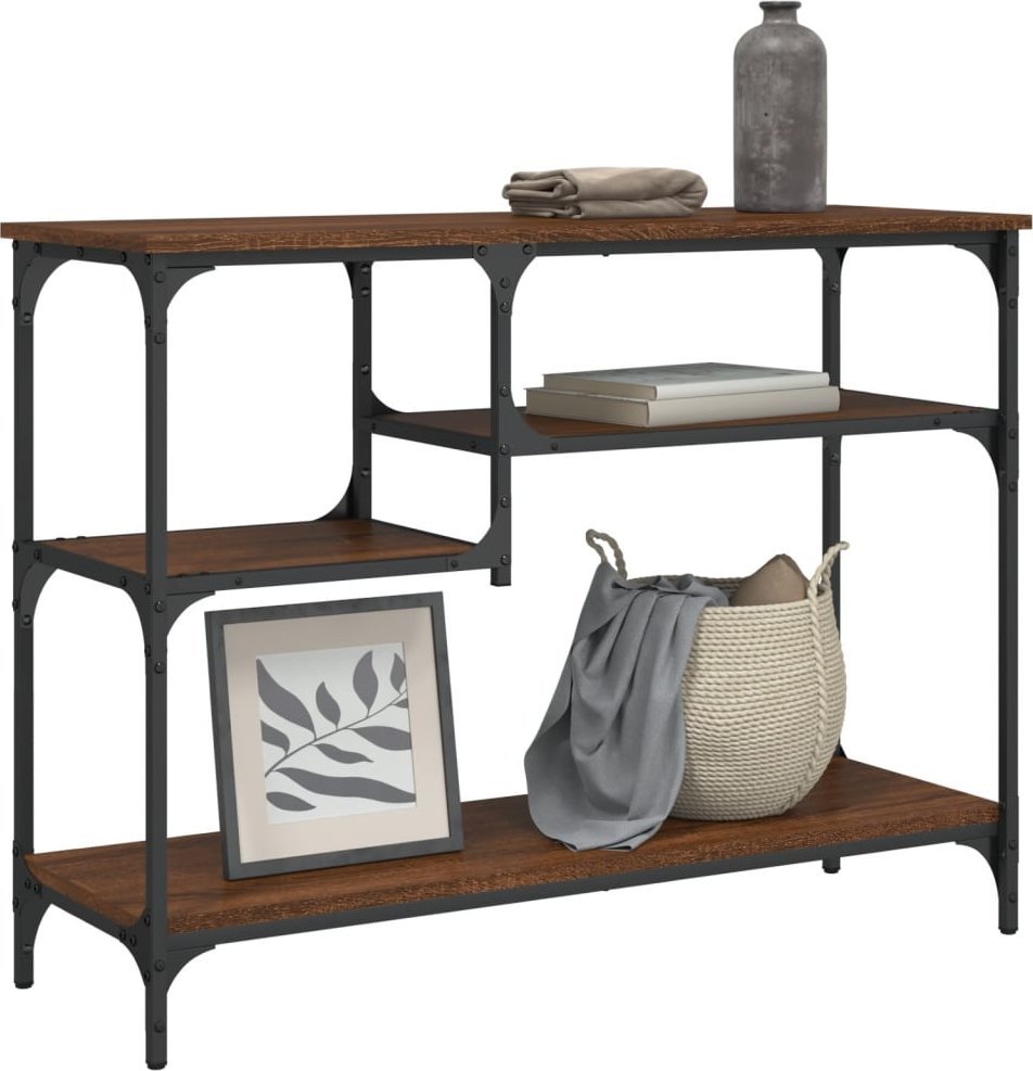 vidaXL Stolik konsolowy z półkami, brązowy dąb, 100x35x75 cm