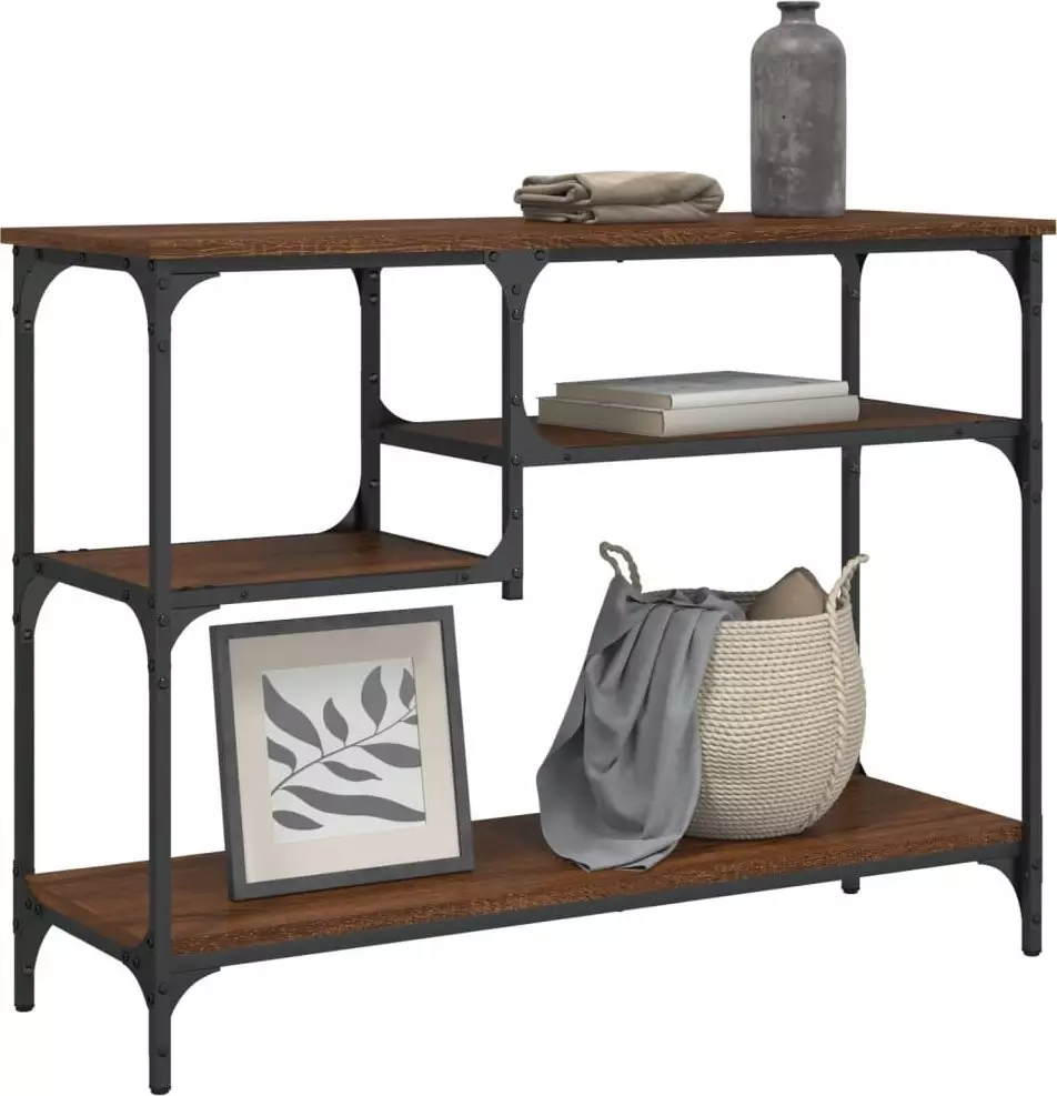 vidaXL Stolik konsolowy z półkami, brązowy dąb, 100x35x75 cm