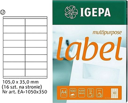 Igepa ETYKIETY A4 IGEPA 105 X 35.0 MM BIAŁE (100)