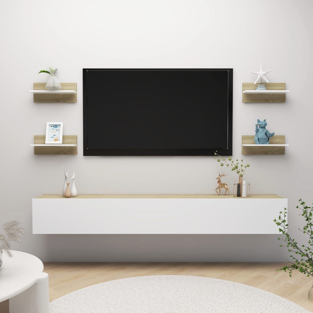 vidaXL Półki ścienne, 4 szt., biel i dąb sonoma, 40 x 11,5 x 18 cm