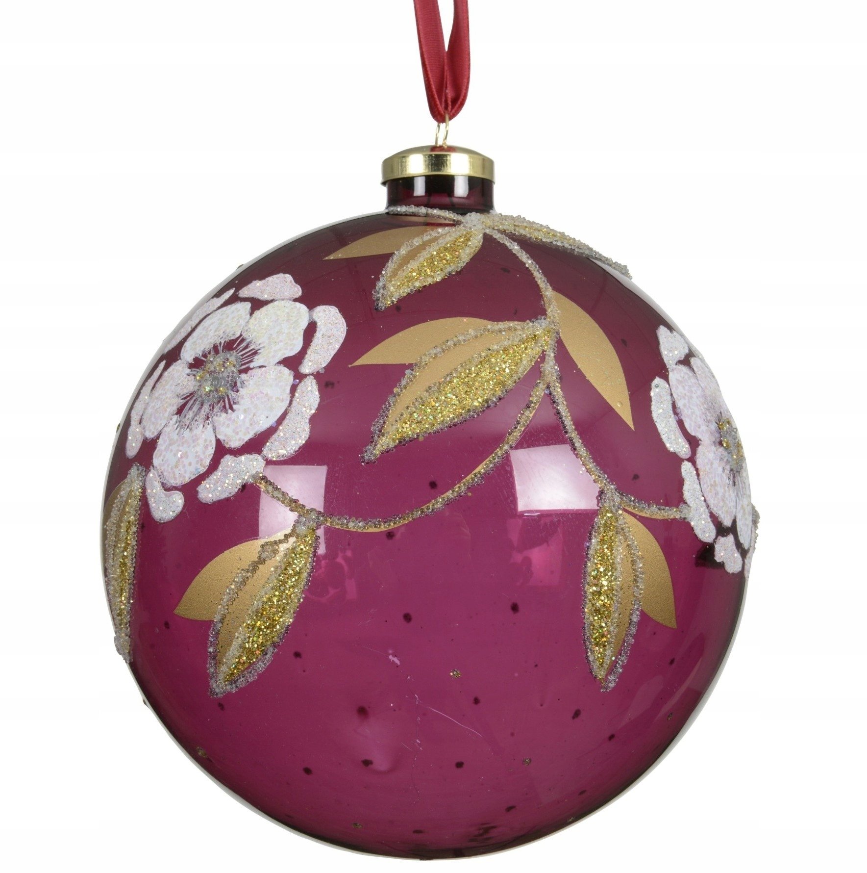Bombka choinkowa szklana dekorowana okrągła duża fuksja 12cm 1szt