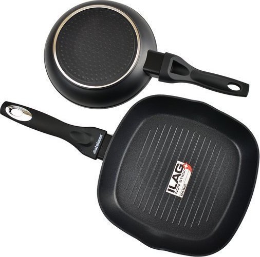 Patelnia STALMAN Patelnia grillowa 24 cm + patelnia tradycyjna 20 cm ForgedBlack z powłoką Ilag Non-Stick